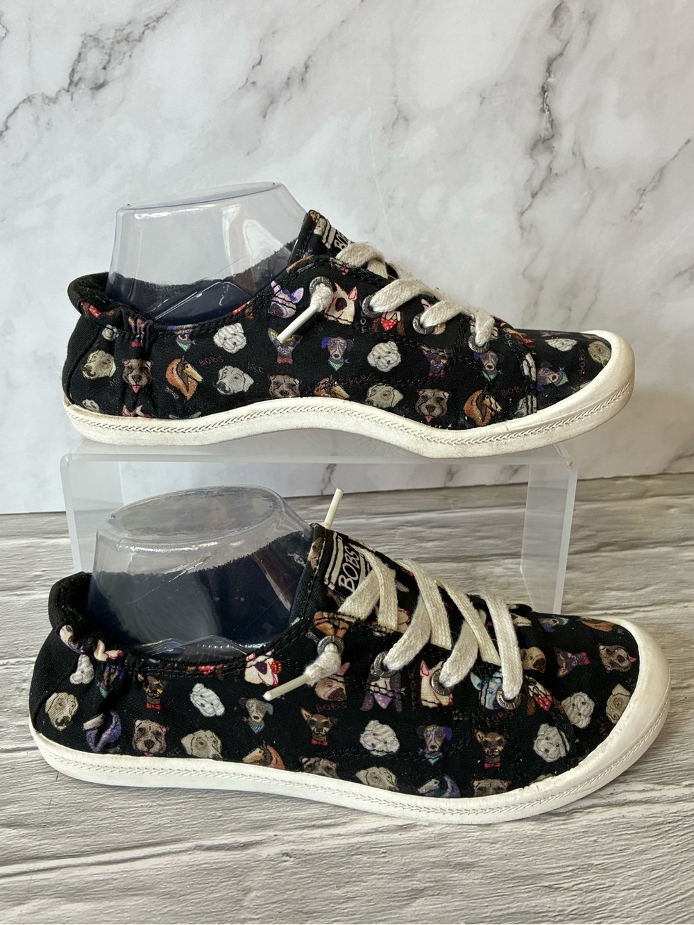 Skechers BOBS Beach Bingo Dapper Party Dog Print Canvas Slip On Sneakers